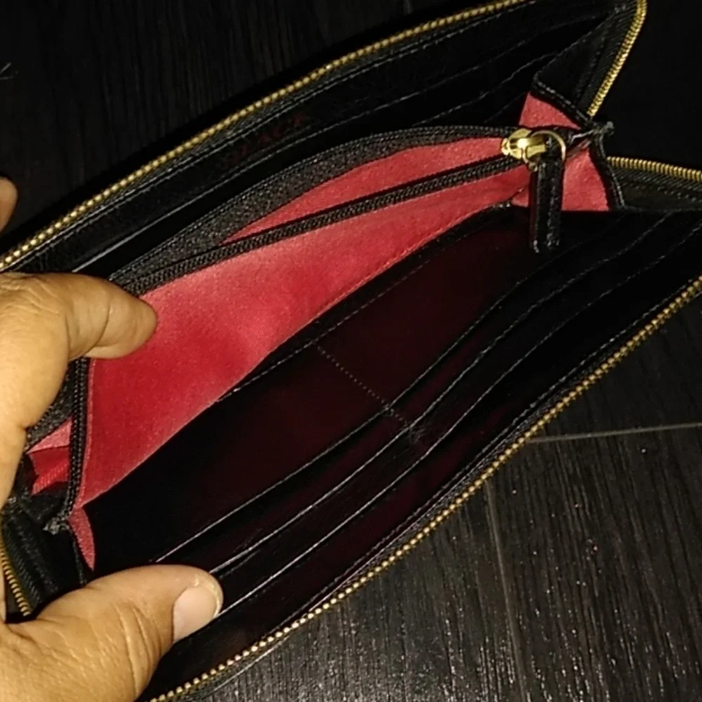 Black Leather Zip-Around Wallet by Black
